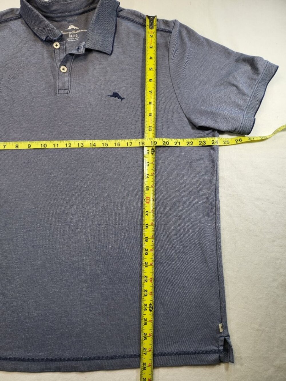 Tommy Bahama IslandZone Polo Shirt Mens XL‎ Blue Slub Marlin Embroidered Comfort